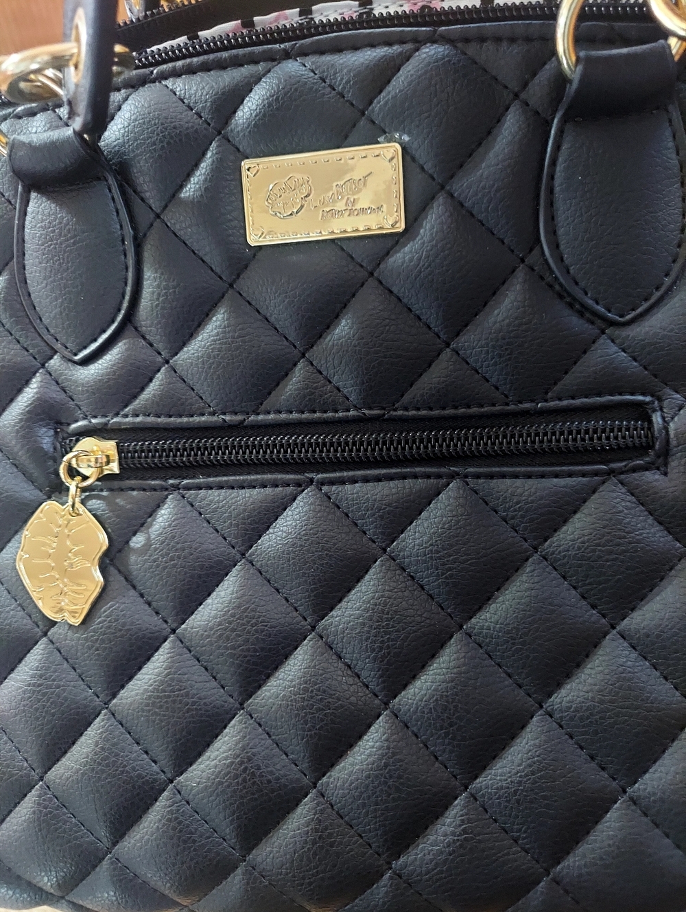 Luv Betsy Quilted Black Tote with Leopard Print Side Panels - Picture 12 of 13